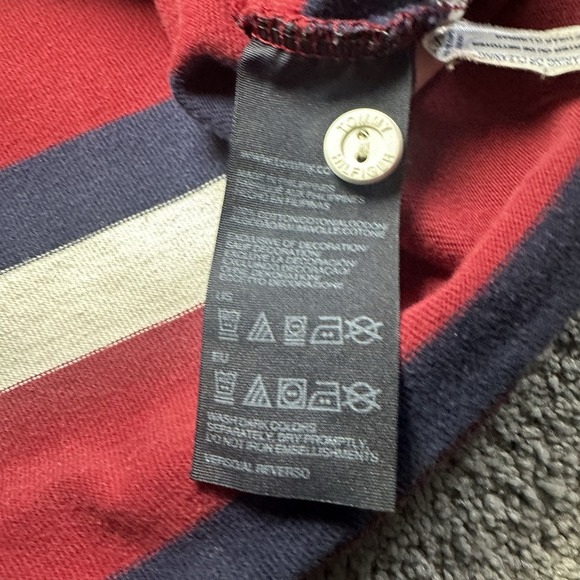 Tommy Hilfiger Rugby Long Sleeve Shirt Mens L Large Striped Red Blue White - Picture 10 of 14